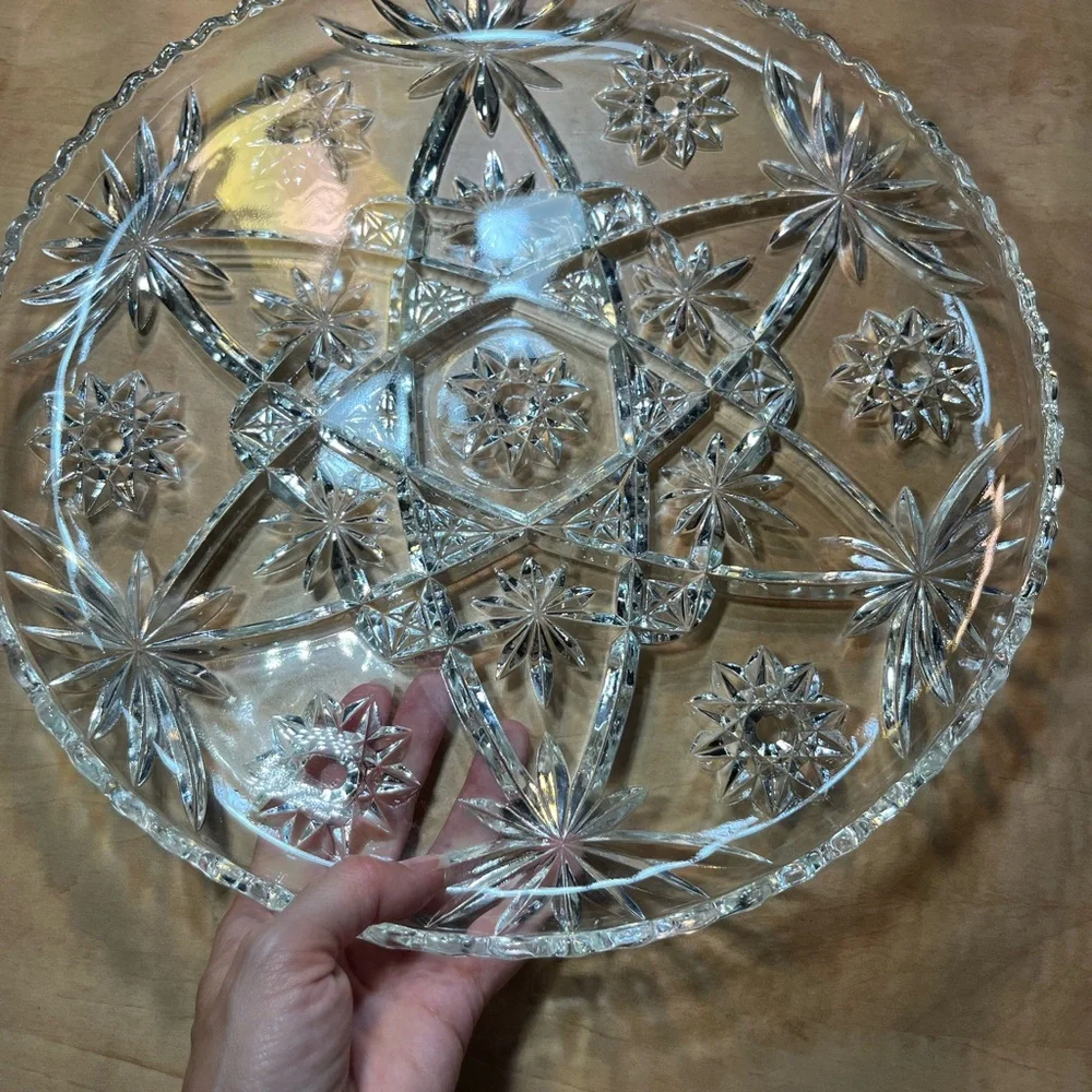 VTG Early American Prescut CRYSTAL Anchor Hocking 13”  MCM Platter Serving Tray